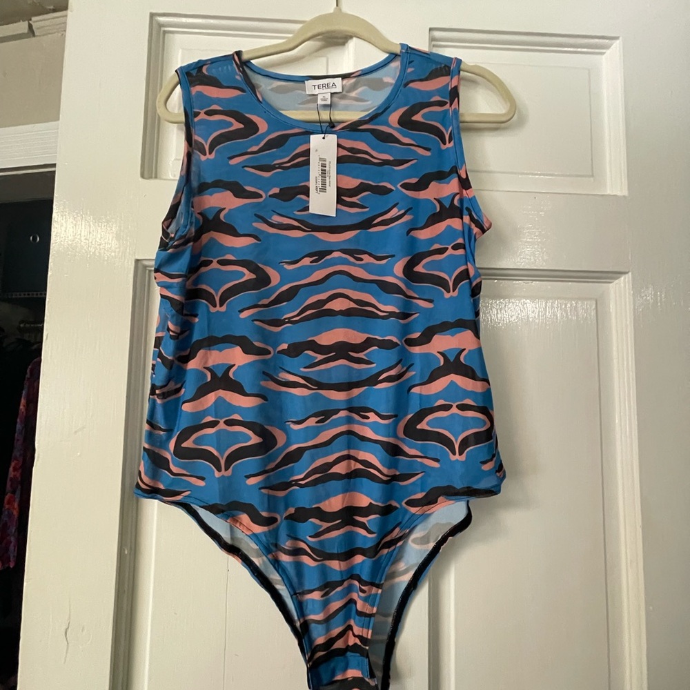Blue and Pink Patterned Bodysuit